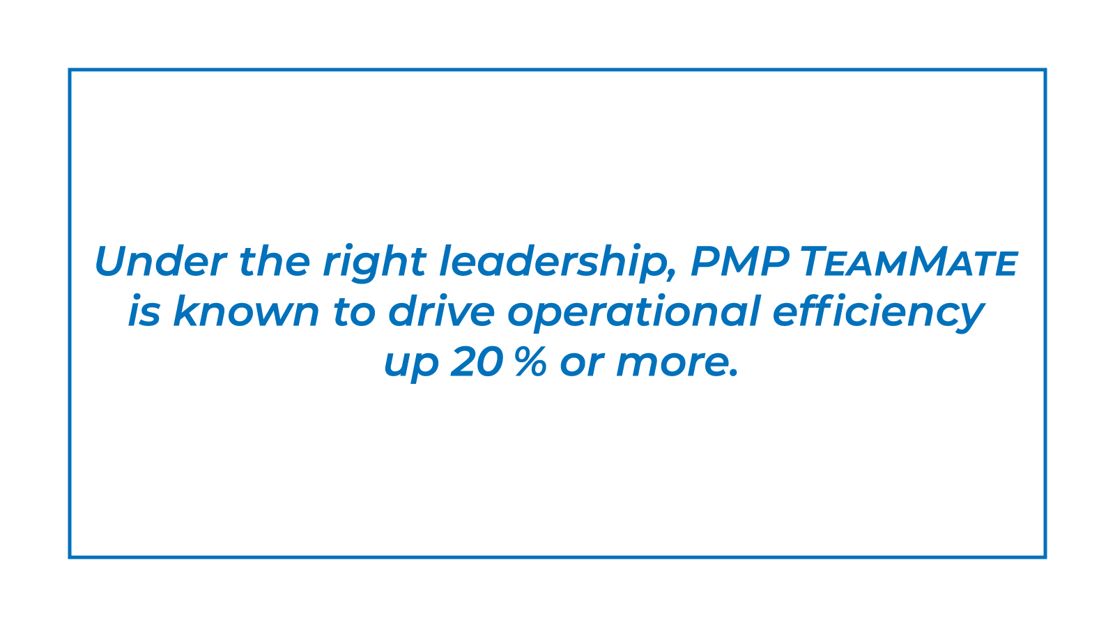 Under the right leadership, PMP TeamMate is known to drive operational efficiency up 20 % or more.