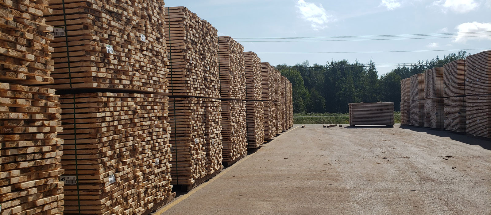 Stacked lumber in a yard