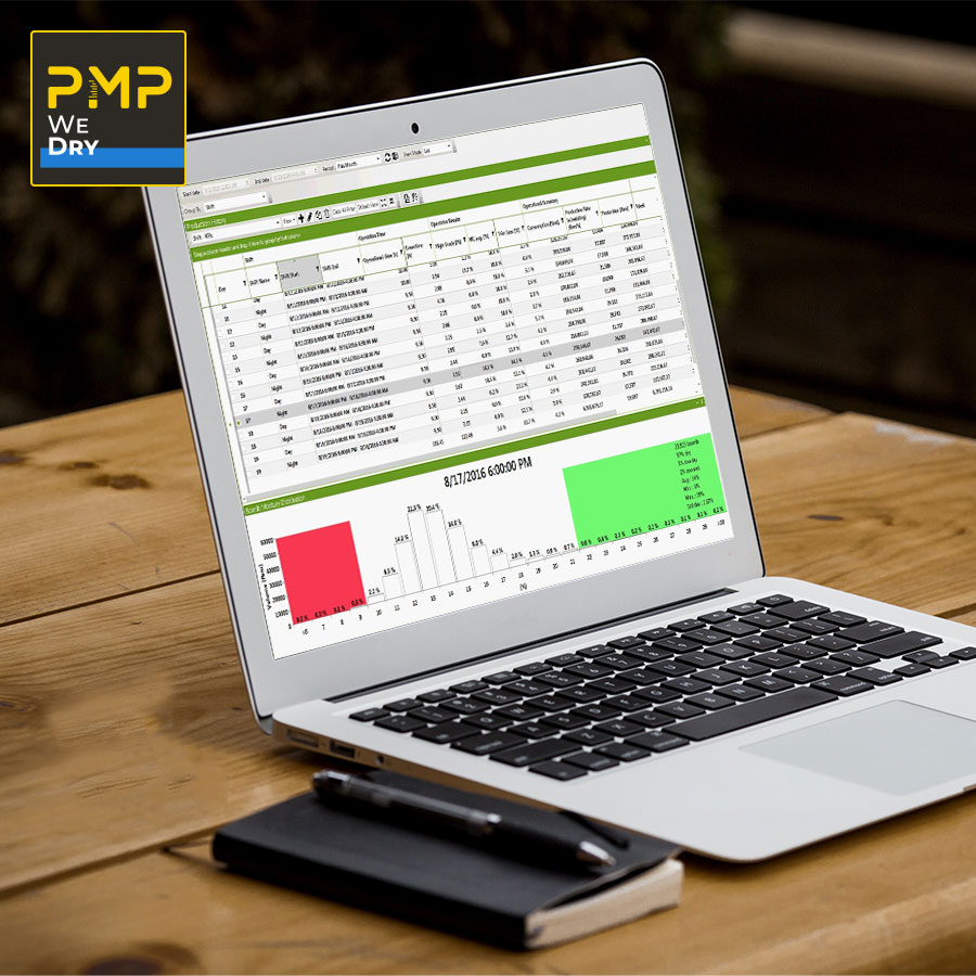 PMP WeDry report on laptop screen